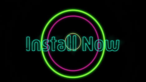 glowing neon animation with install now text in circular design on black background