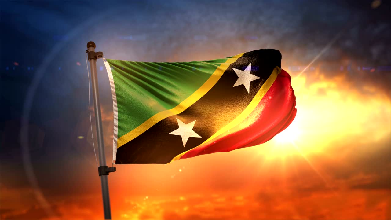 세인트 키츠와 네비스의 발은 아름다운 해가 뜨는 순환 속도 느린 4k에서 백라이트됩니다.