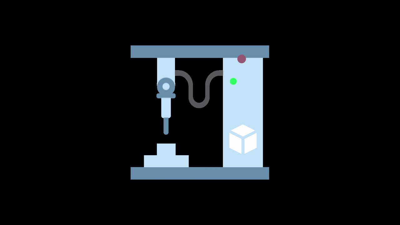 Animazione Flat Design di un processo di stampa 3D industriale
