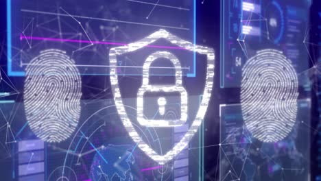 animazione di icone digitali e elaborazione dei dati sull'interfaccia