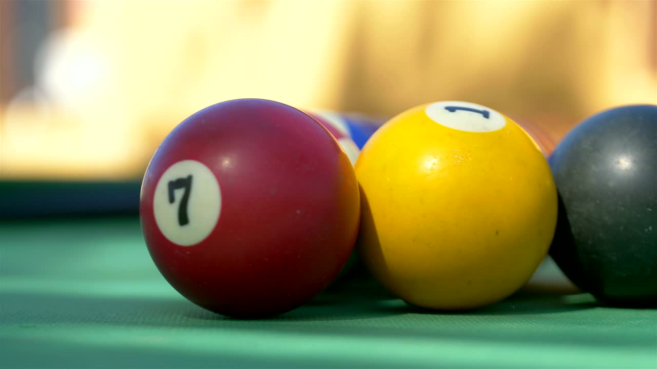 Billiards balls on the table in 4k slow motion 60fps
