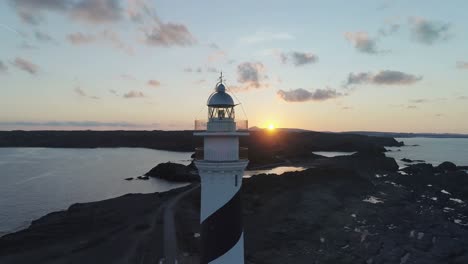 Aerial-view-of-lighthouse-at-sunset-4k