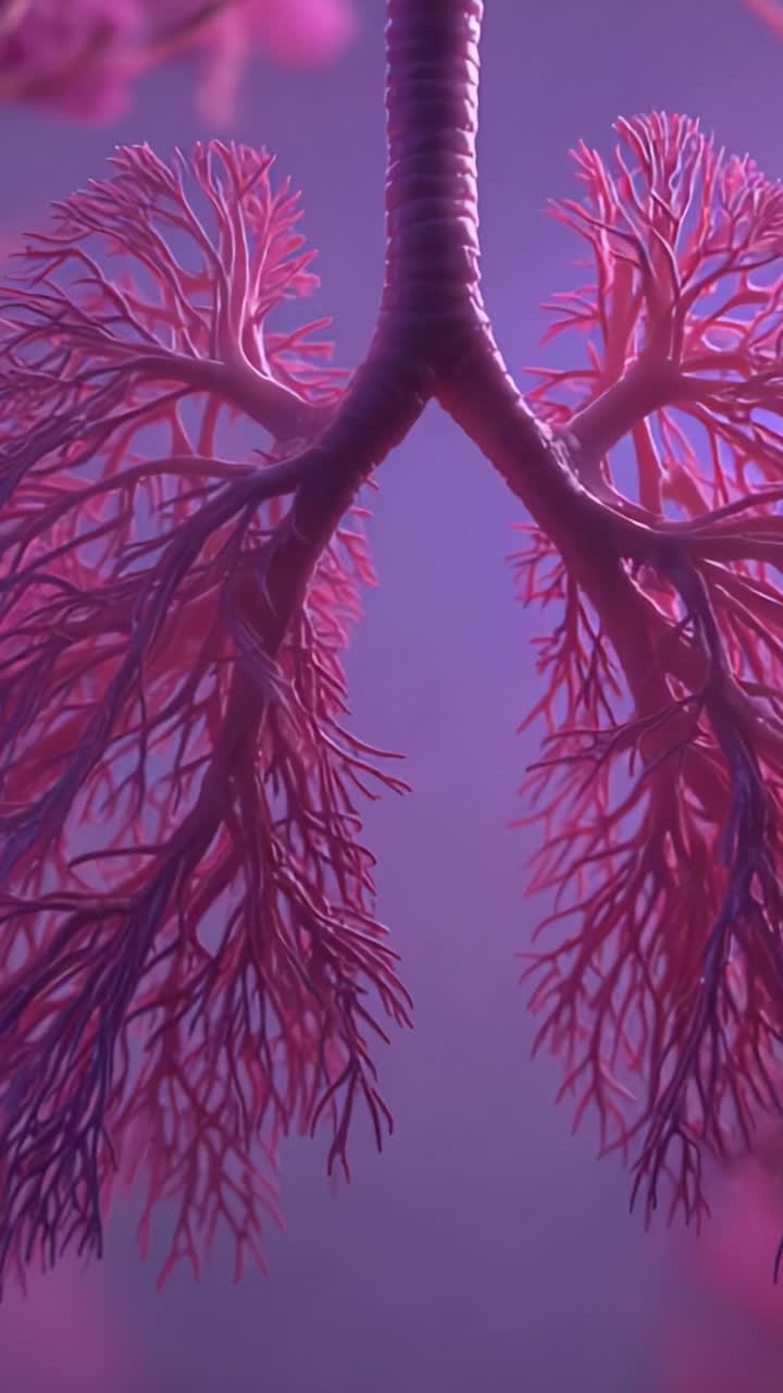 Una visualizzazione mozzafiato dei polmoni umani, che mostra l'intricata struttura alveolare e la pletora di vasi sanguigni che facilitano lo scambio di gas nel corpo.
