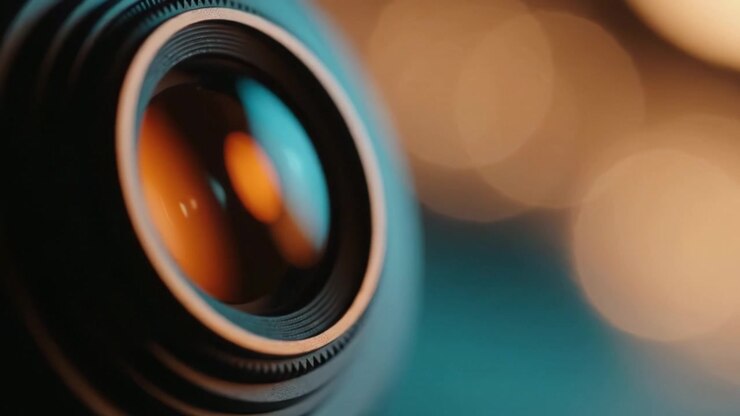 Close-up Visuals of a Camera Lens Highlighting the Intricate Details of Optical Elements and Reflections Under Soft Lighting Effects