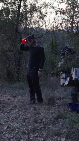 man in the forest at night