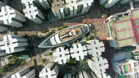 aerial view of hong kong whampoa buildings and unique cruise ship shaped shopping mall