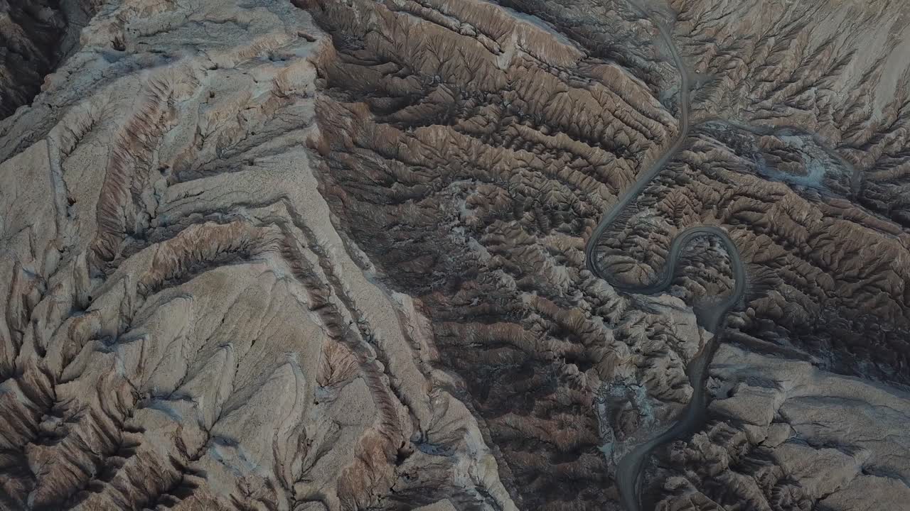Landscape Patterns of Atacama Desert, Chile. Drone Aerial View of Dry Hills and Curvy Road
