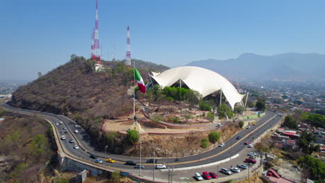 hd drone view flying around guelaguetza auditorium in oaxaca city, mexico