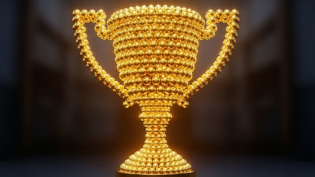 A Stunning Golden Trophy Crafted from Gleaming Orbs, Symbolizing Achievement, Success, and Celebration in an Elegant Display of Design and Craftsmanship