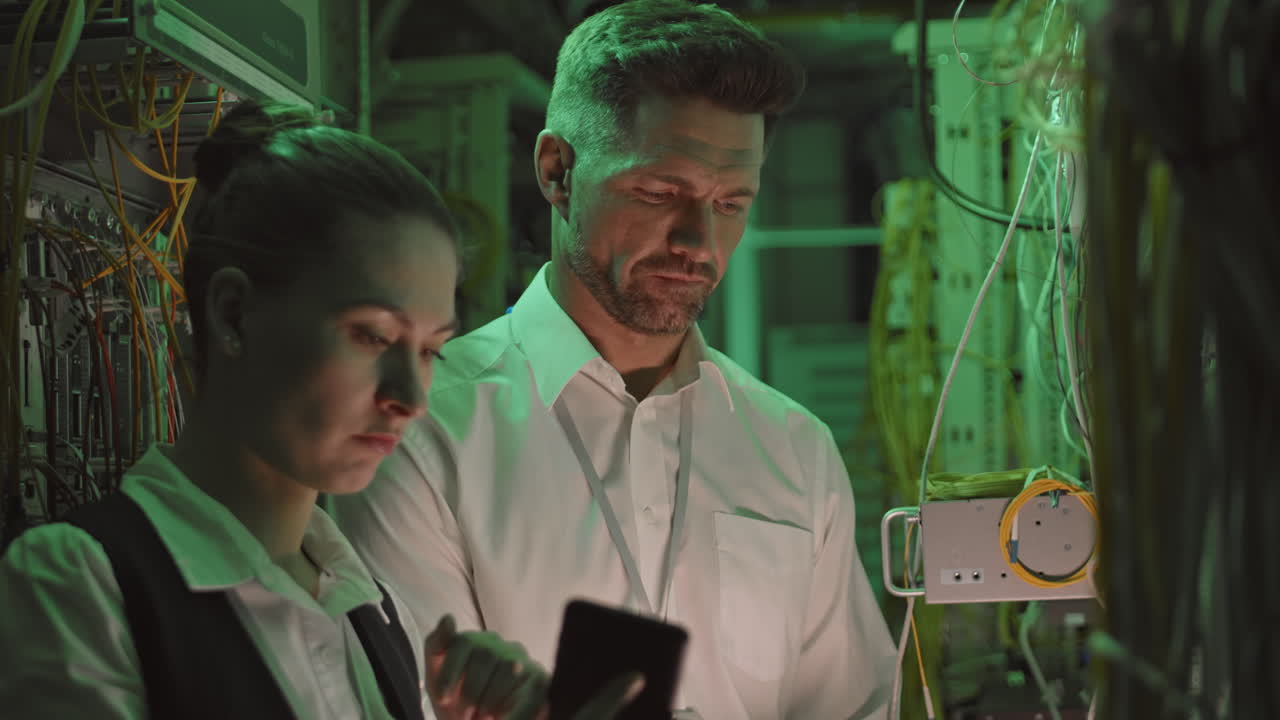 People working in a server room