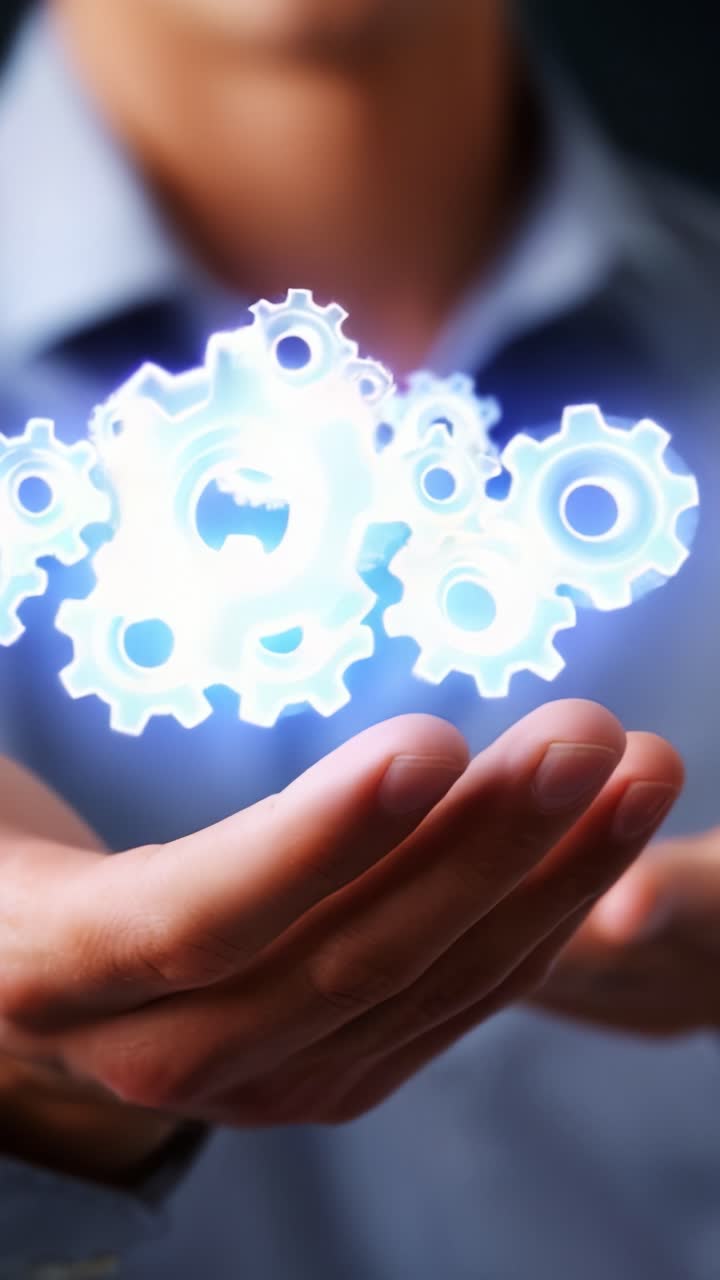 Revolutionary Innovation Through Technology: A Close-Up of Hands Manipulating Glowing Gears Symbolizing Progress and Engineering Mastery in Modern Applications