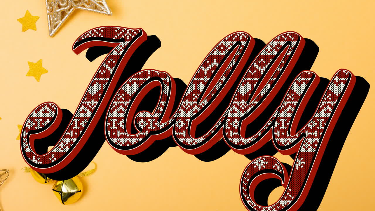 별과 크리스마스 종 장식 위에 크리스마스 즐거운 텍스트의 애니메이션