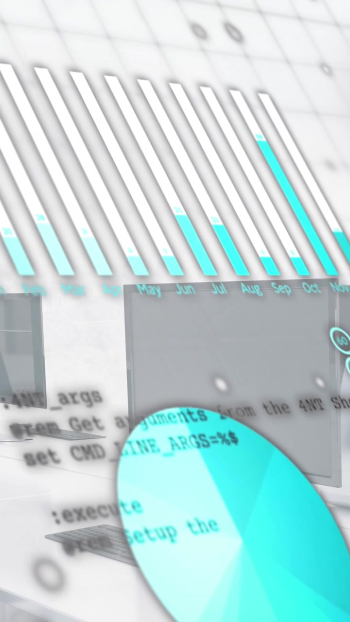 Animation af finansiel databehandling over tomt kontor med computere