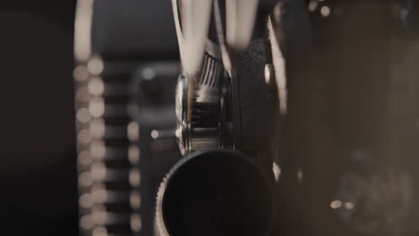 close-up of vintage movie projector parts