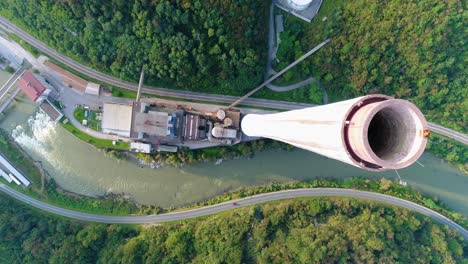 aerial view of trbovlje power station on sava riverbank, slovenia