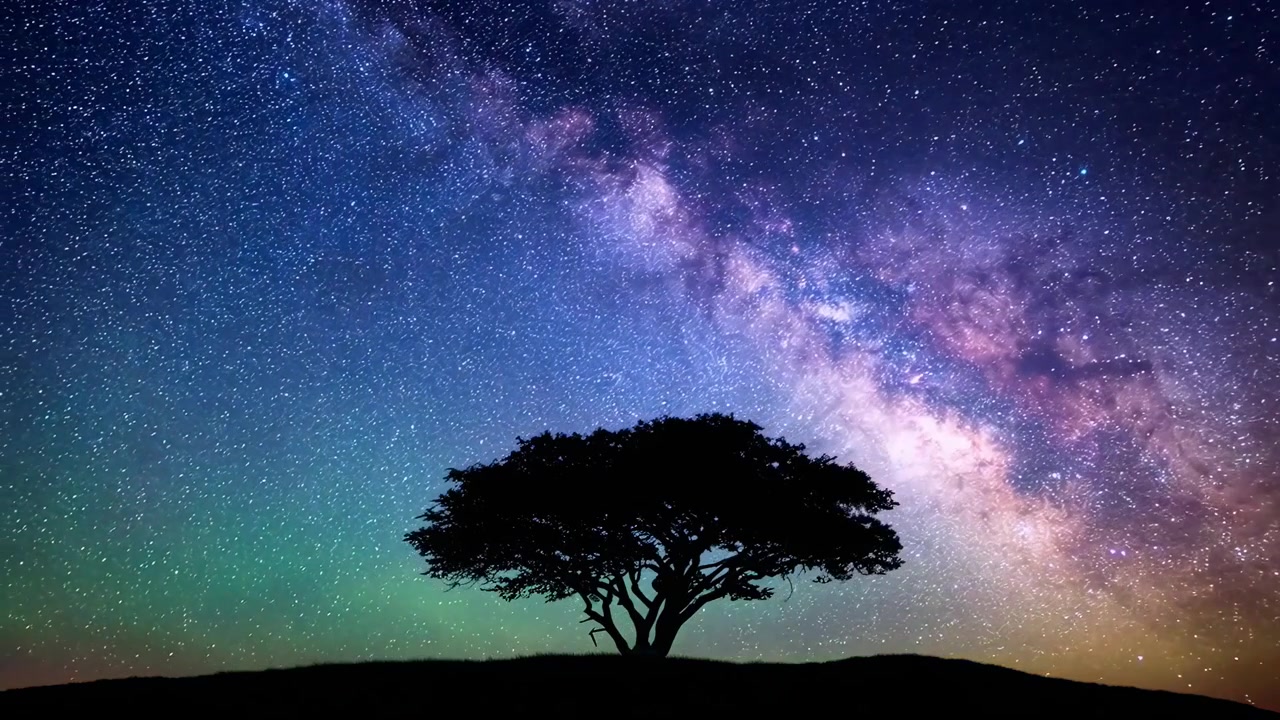 Time Lapse of Milky Way Galaxy Over Silhouette Tree