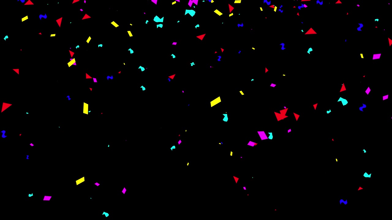 Coriandoli colorati che cadono su uno sfondo nero.