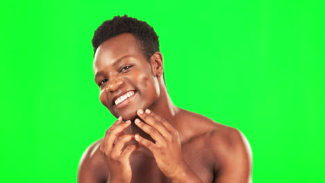 Black-man,-smile-and-skincare-on-green-screen