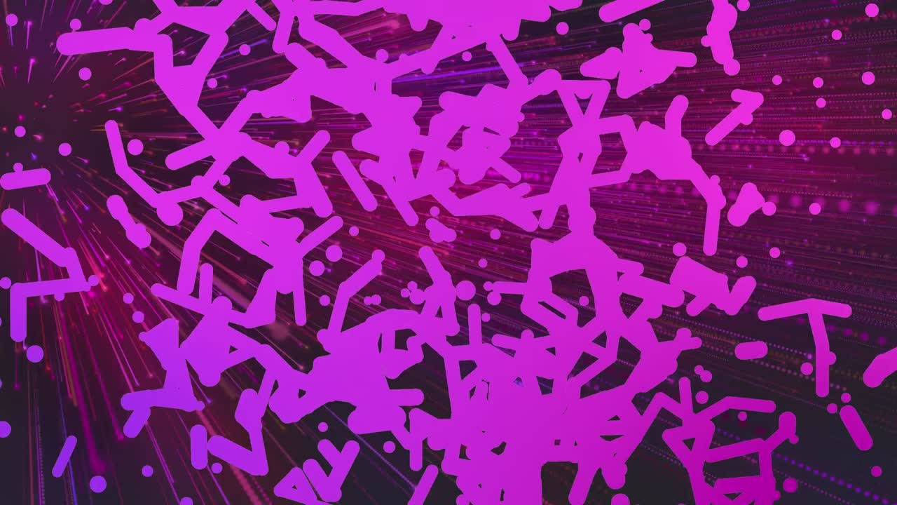 Animation of shapes over light trails on black background