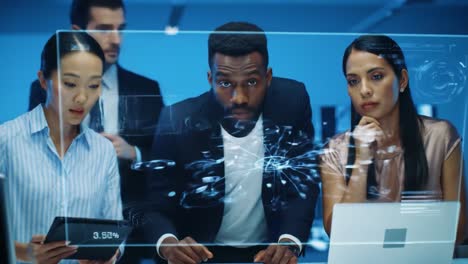 global team analyzing data through virtual interface