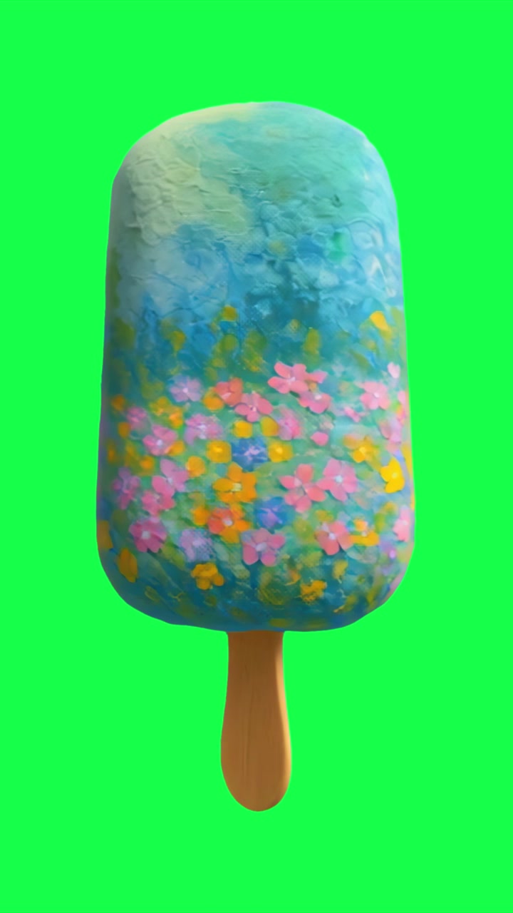 Ghiacciolo artistico con un dipinto di paesaggio floreale che si scioglie