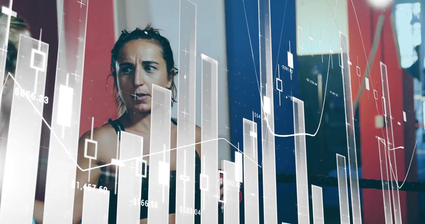 Businesswoman pointing at chart initiating animated displays for insights while colleagues watching