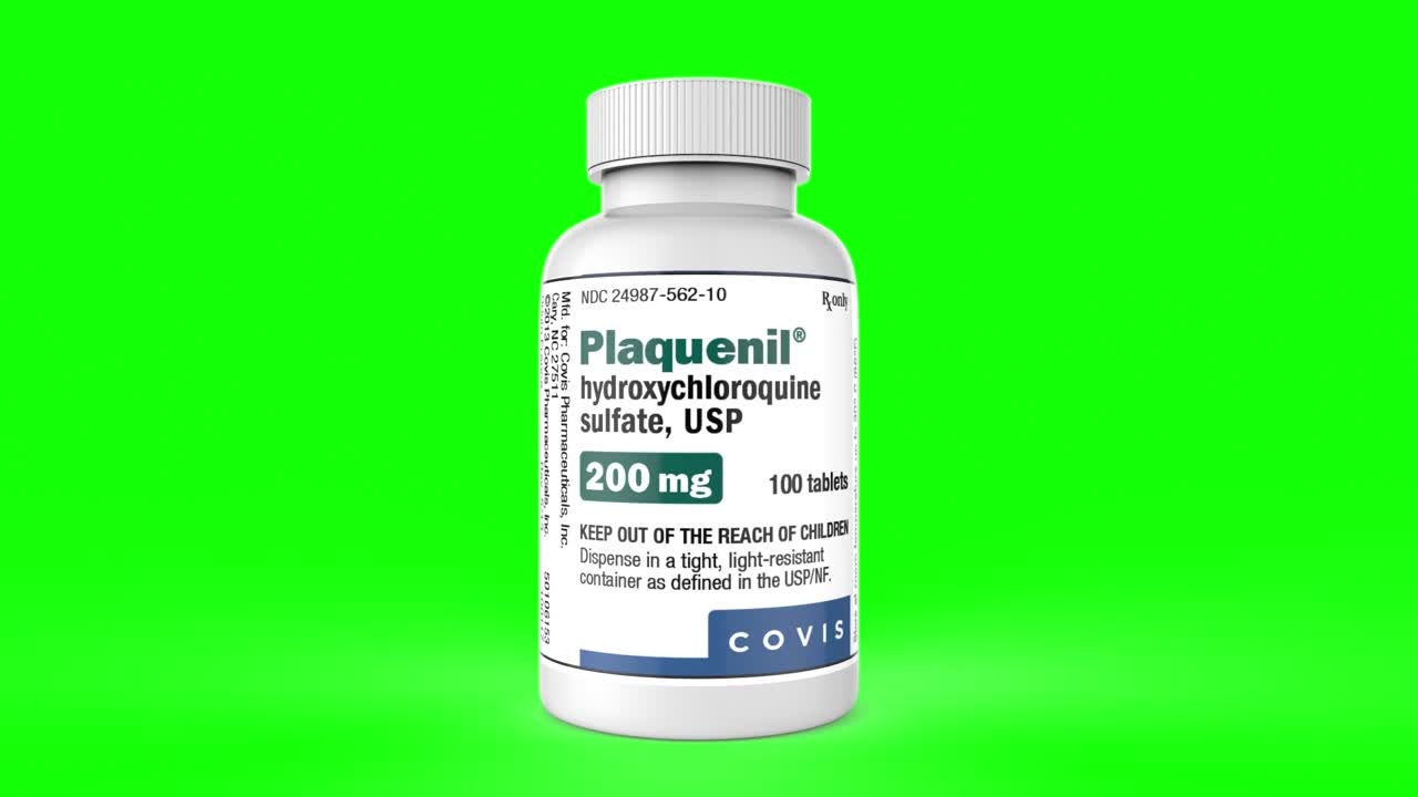 Hydroxychloroquine Bottle in green screen 4K