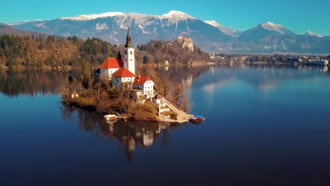 aerial 4k drone footage of lake bled in slovenia