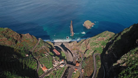 aerial view of coastal village in madeira, portugal