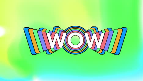 colorful wow animation with rainbow layers on vibrant green background