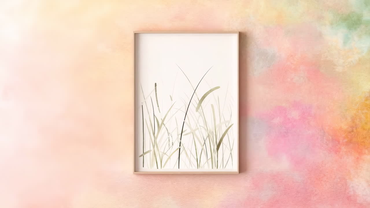 Minimalist Grass Painting on a Watercolor Wall