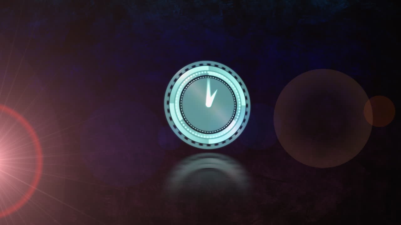 Animation of clock moving and light spots on black background