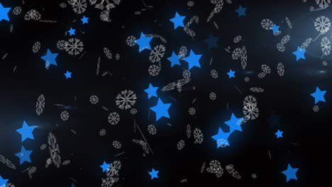 animación de nieve cayendo sobre las estrellas brillantes azules