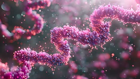 abstract molecular helix with glowing particles