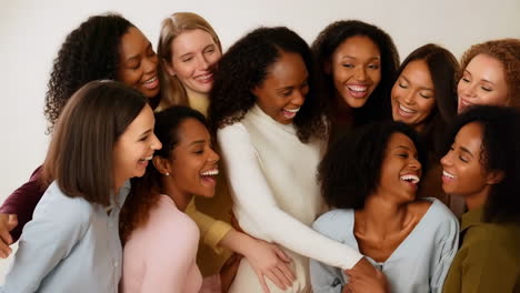 a group of diverse women smiling and hugging