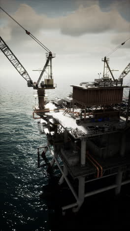 sunset silhouette of an old oil platform at sea