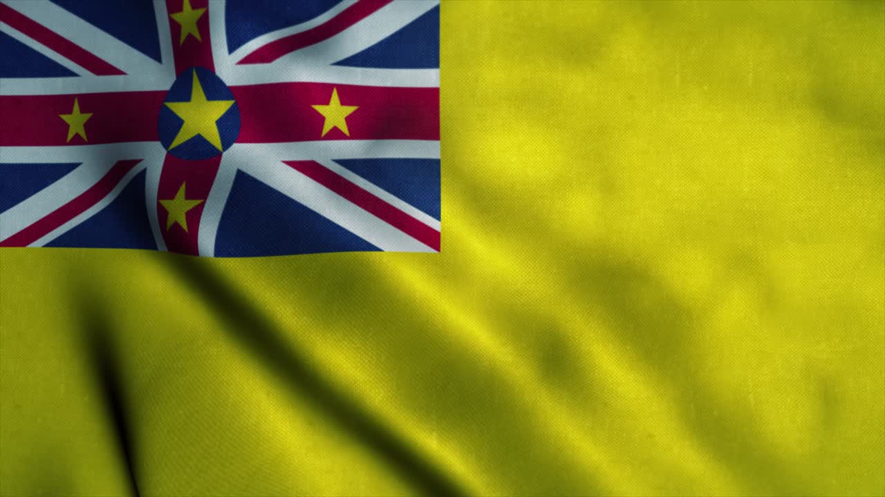 바람에 흔들리는 니우에 발, 니우에의 국기, 니우이의 표지판, 시엄리스 루프 애니메이션