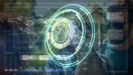 animación del procesamiento de datos con el mundo sobre un grupo diverso de demonios