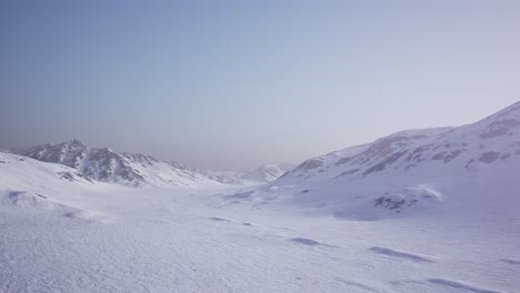 Aerial-Landscape-of-snowy-mountains-and-icy-shores-in-Antarctica