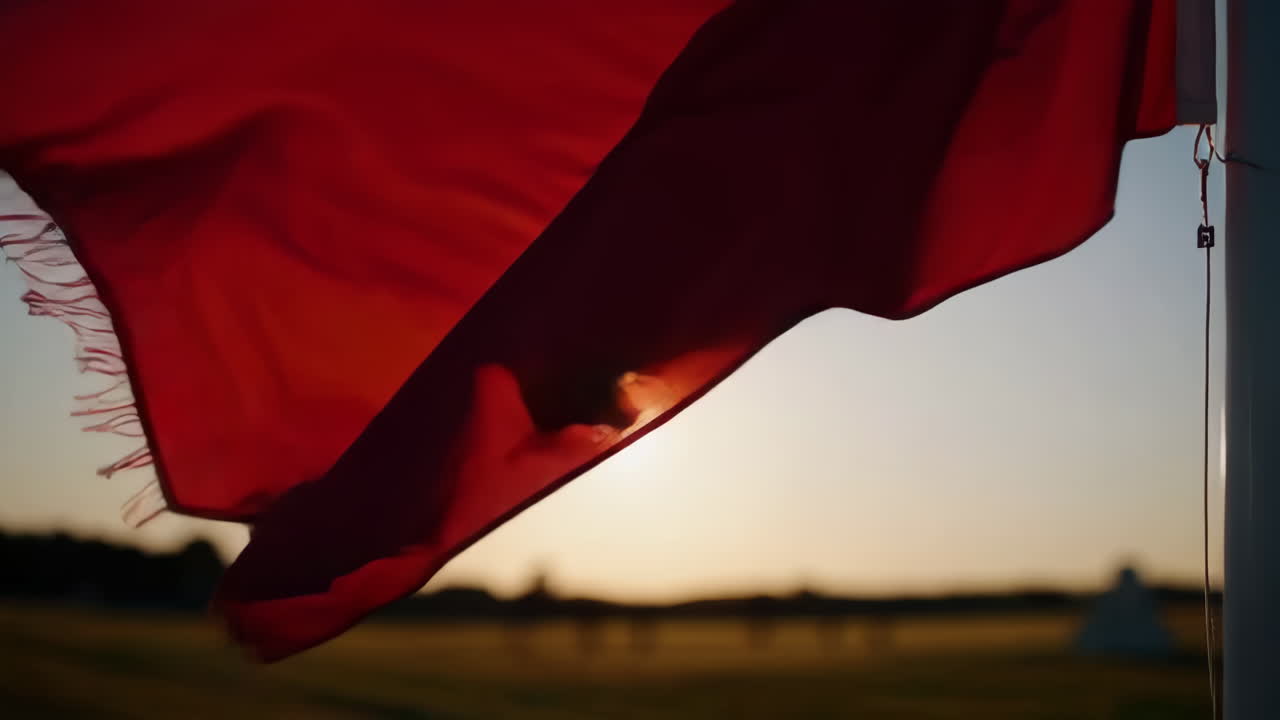 Chińska Flaga o Zachodzie Słońca