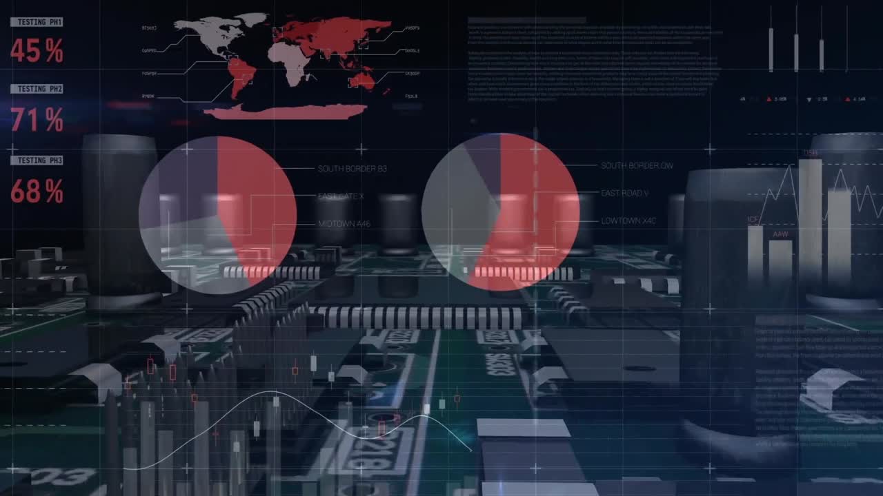 Animation of statistics processing over computer processor circuit board