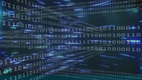 animation of looping binary codes and circular beam pattern over black background