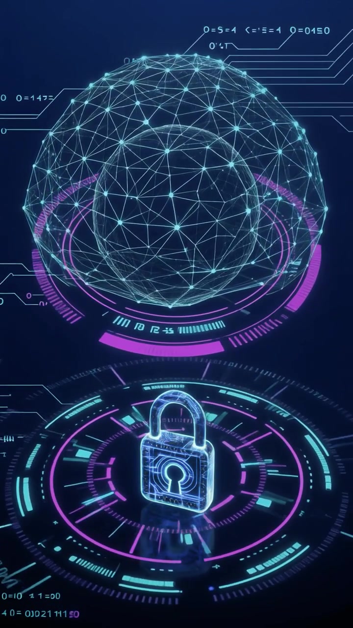 Digital Security Concept with Glowing Padlock and Network Sphere