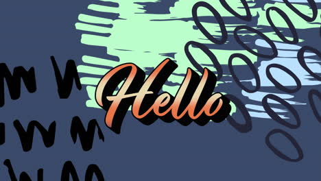 animación del texto de saludo sobre formas sobre fondo azul