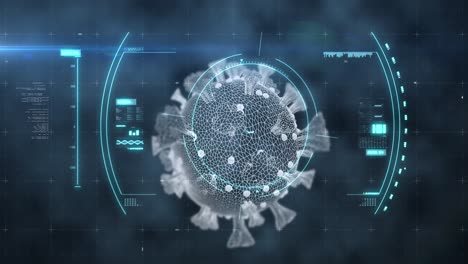 animación de la célula macro coronavirus covid-19 analizada a través de una exploración