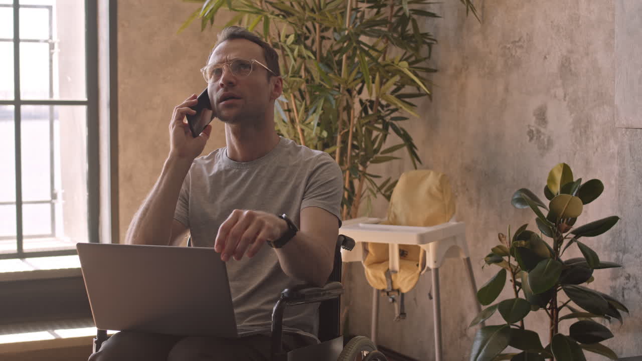 Father with Disability Working at Home