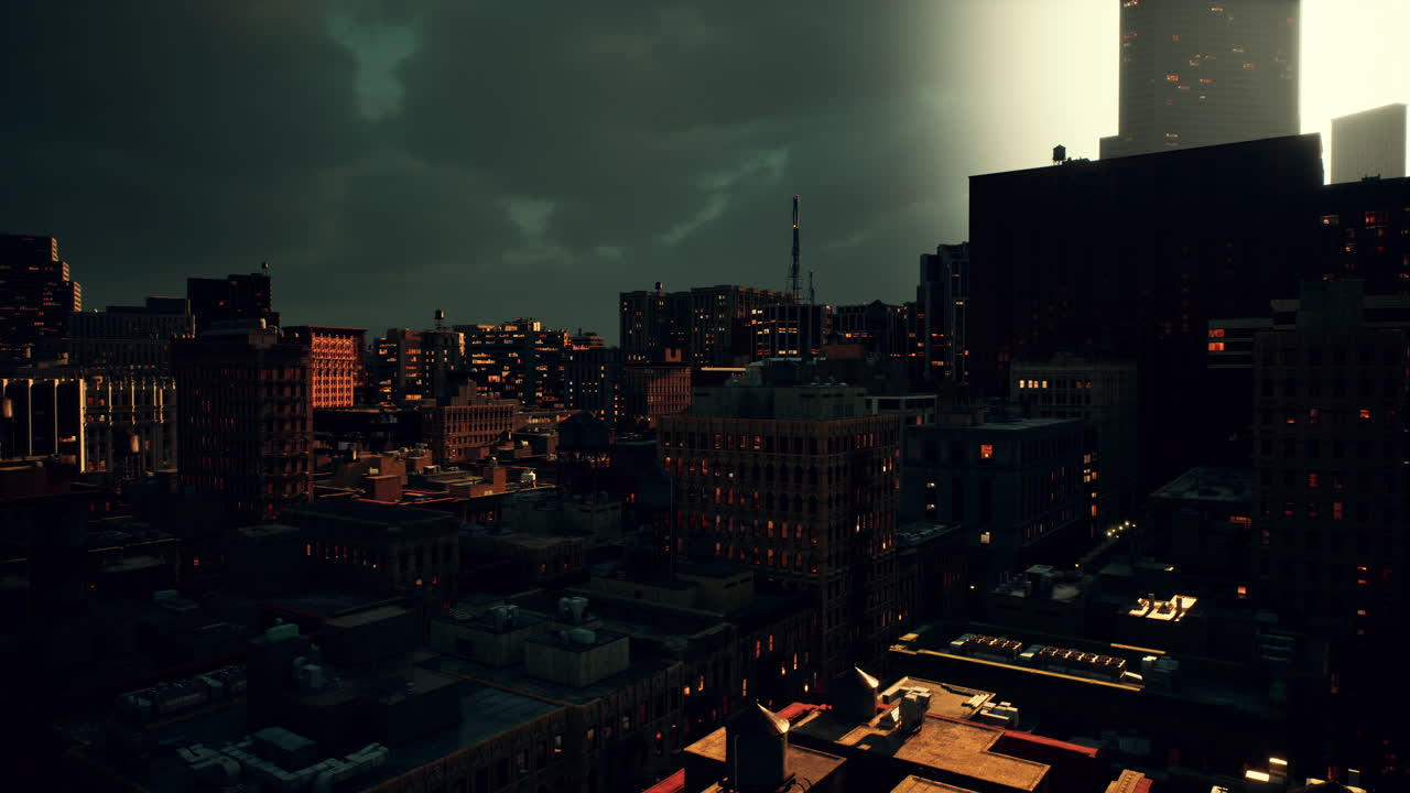 moving cyclone over the city of thunderclouds