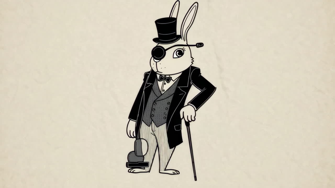 Dapper Anthropomorphic Rabbit in Suit with Top Hat and Monocle