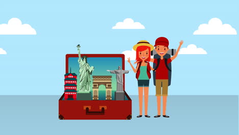 summer time vacations with couple and suitcase