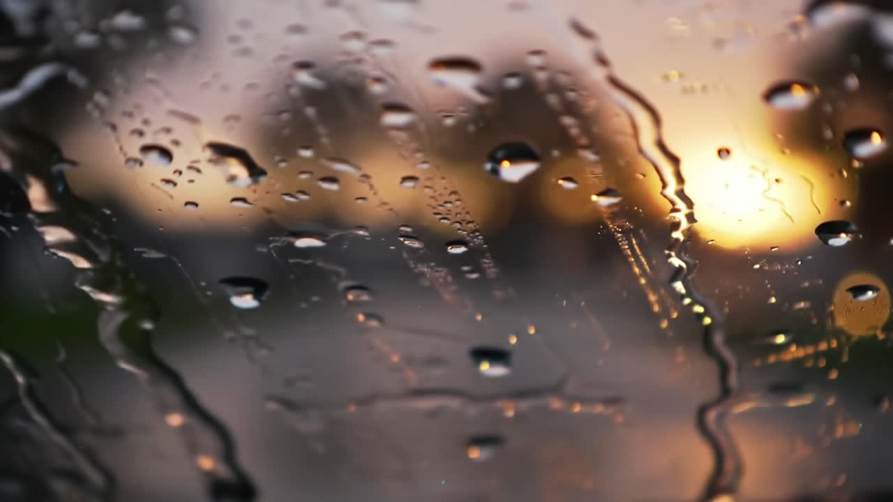Sunset through a Rain-Streaked Car Window